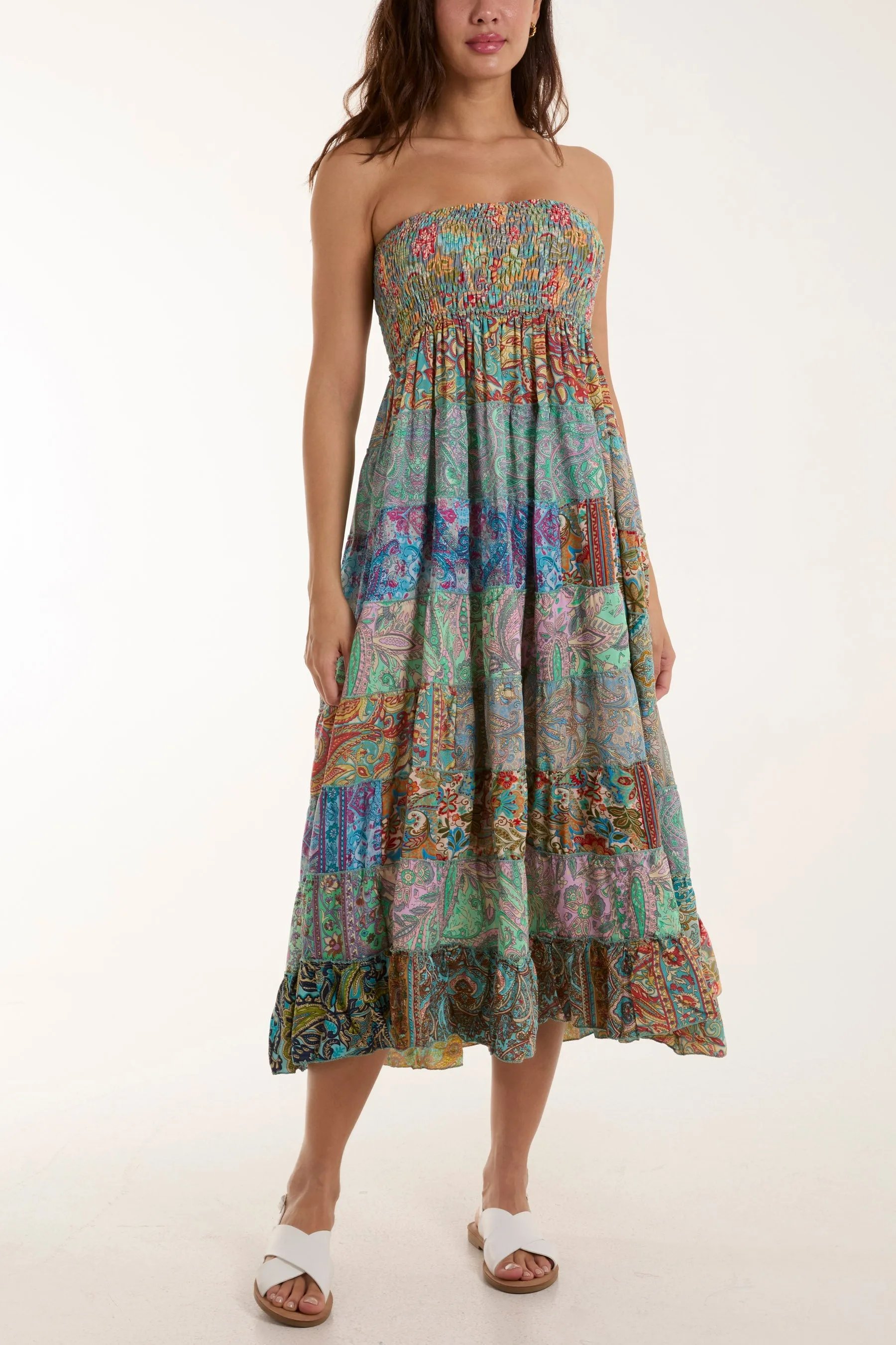 Silk Blend Patchwork Dress & Skirt