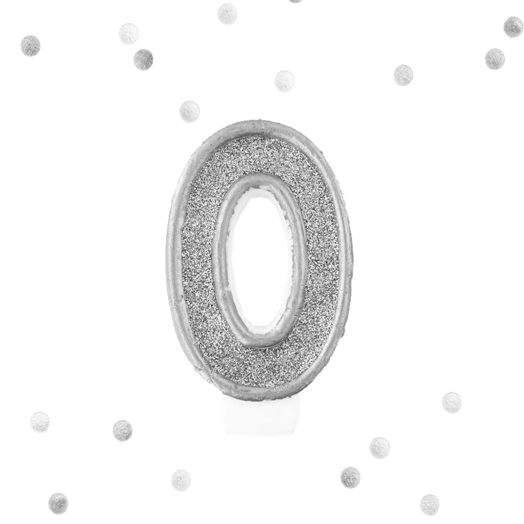 Silver Glitter 0 Birthday Candle Number Zero Silver & White Number Cake Topper