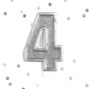 Silver Glitter 4th Birthday Candle Number 4 Silver 4 Number Cake Topper