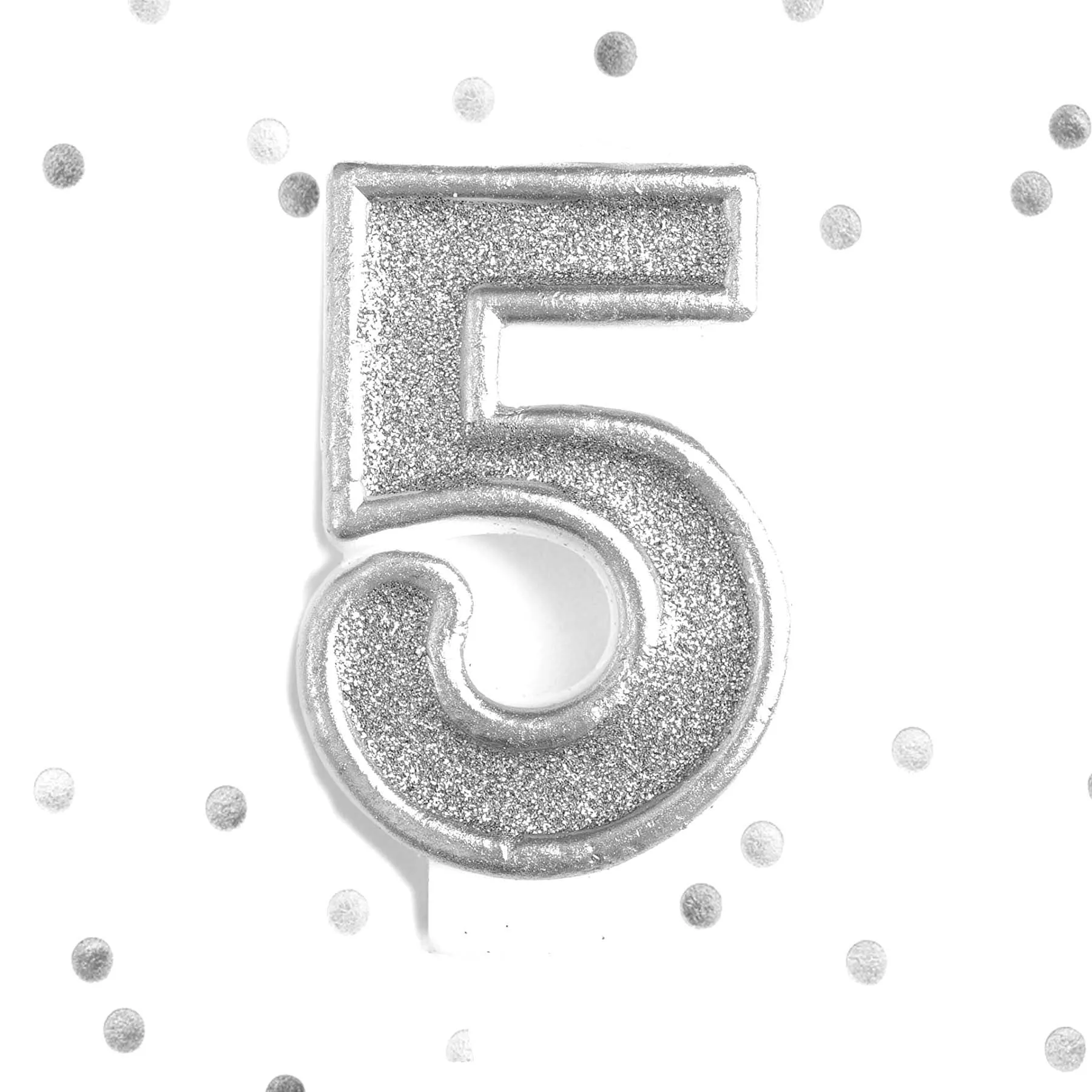 Silver Glitter 5th Birthday Candle Number 5 Silver Five Number Cake Topper