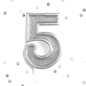 Silver Glitter 5th Birthday Candle Number 5 Silver Five Number Cake Topper