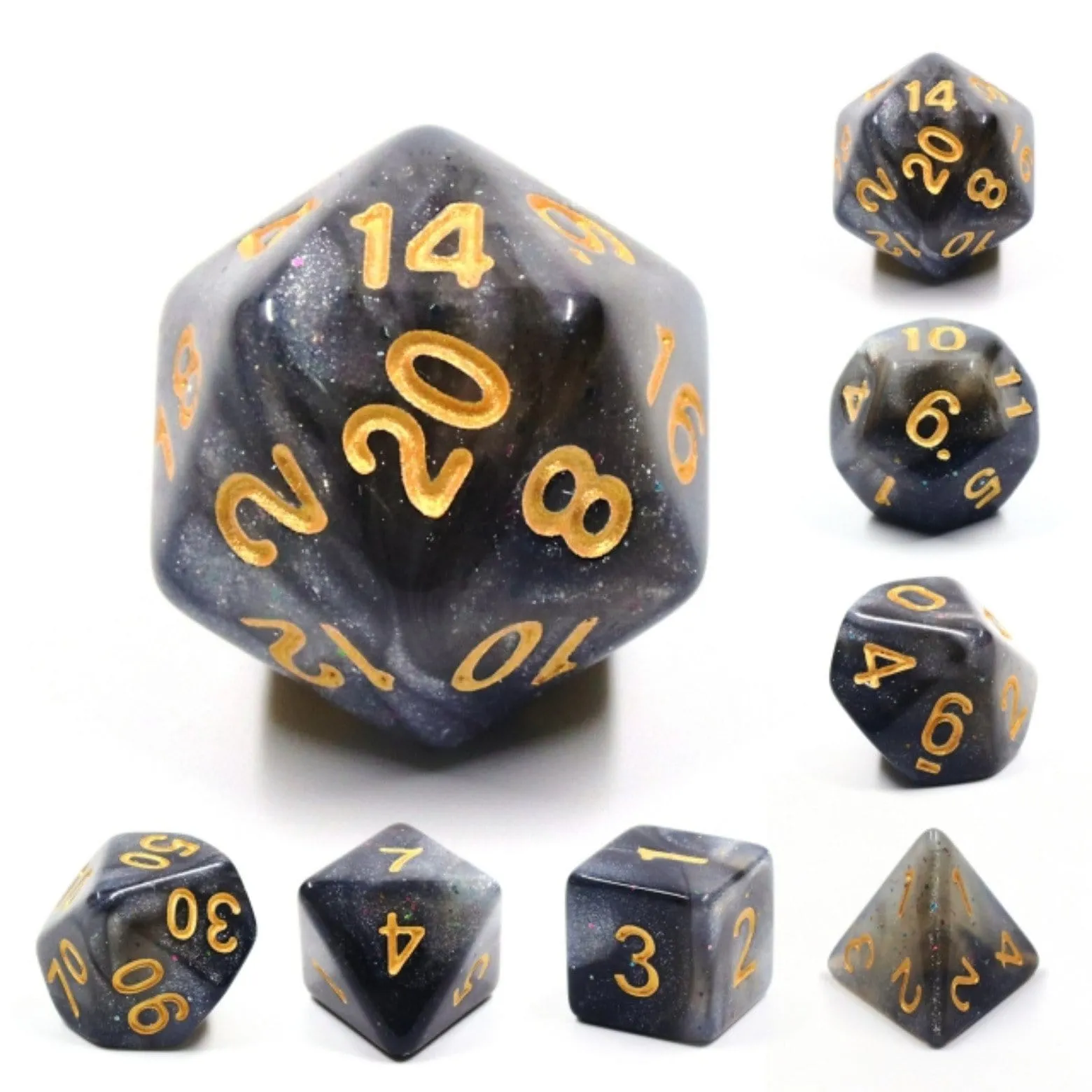Silver Sparkle RPG Dice Set