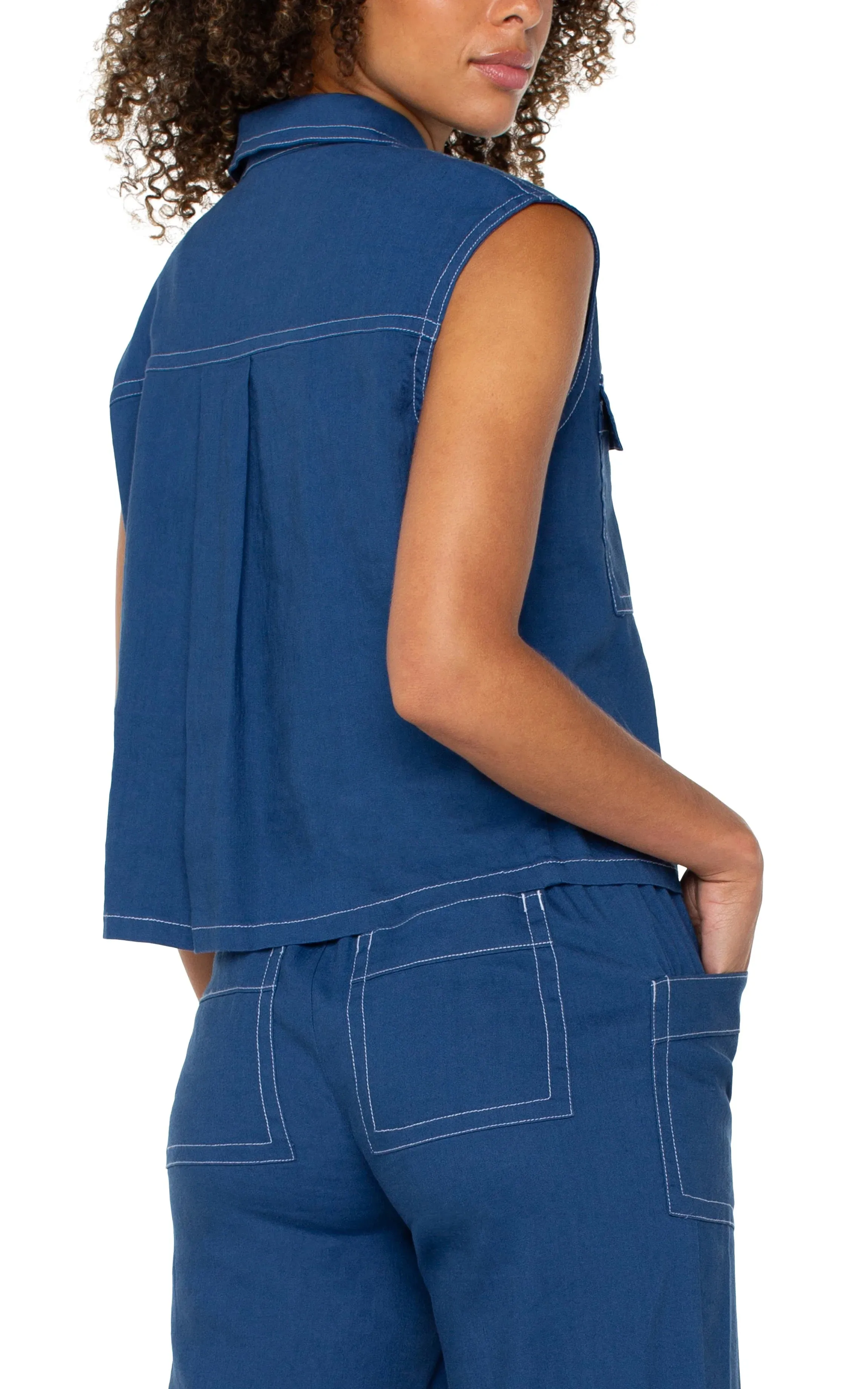 Sleeveless Blue Cargo Shirt