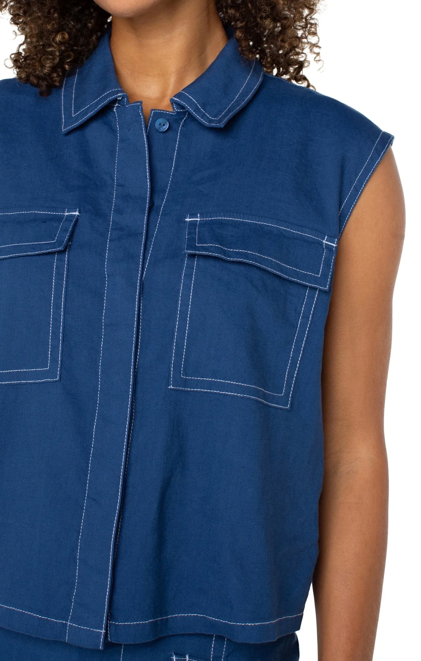 Sleeveless Blue Cargo Shirt