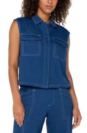 Sleeveless Blue Cargo Shirt