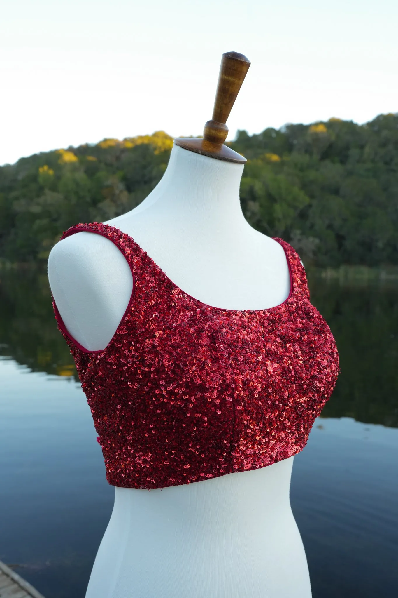 Sleeveless Red Glitter Blouse