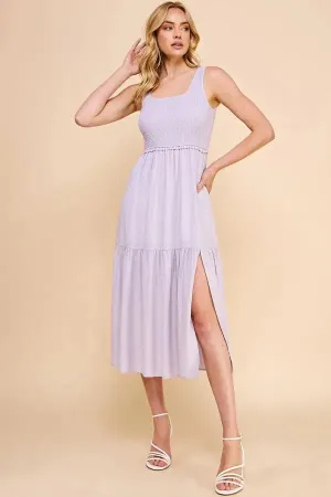 SMOCKED TANK BABYDOLL TIERED MAXI DRESS