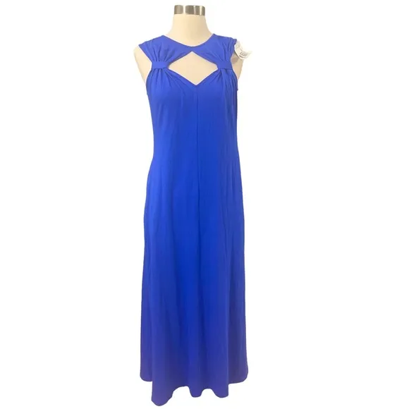 Soft Surroundings Blue Maxi Long Dress Sundress Soft Stretch Pockets Vacation