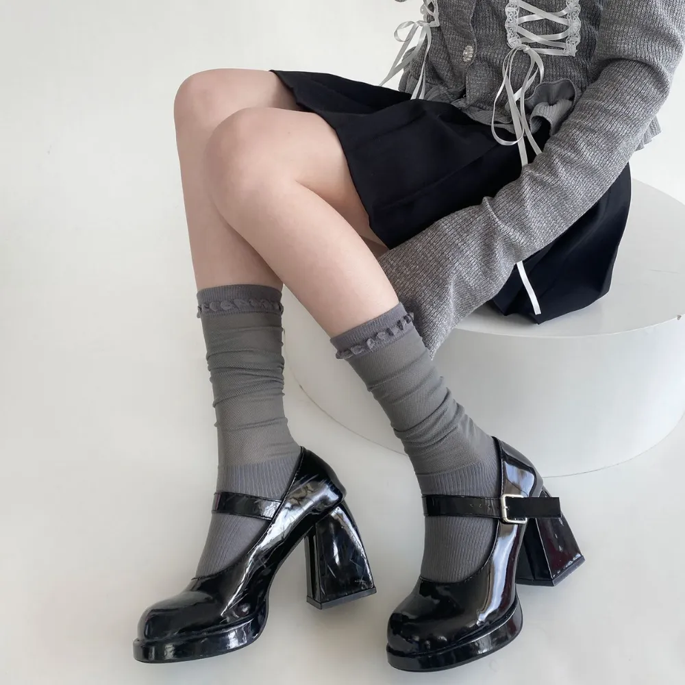 Solid Color Breathable Calf Socks