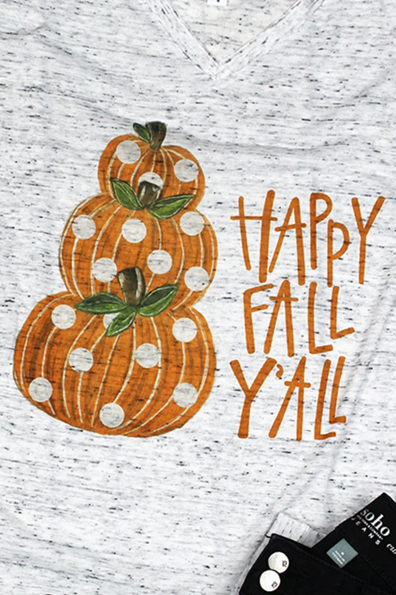 Stacked Pumpkin Happy Fall Y'all Unisex V-Neck Tee