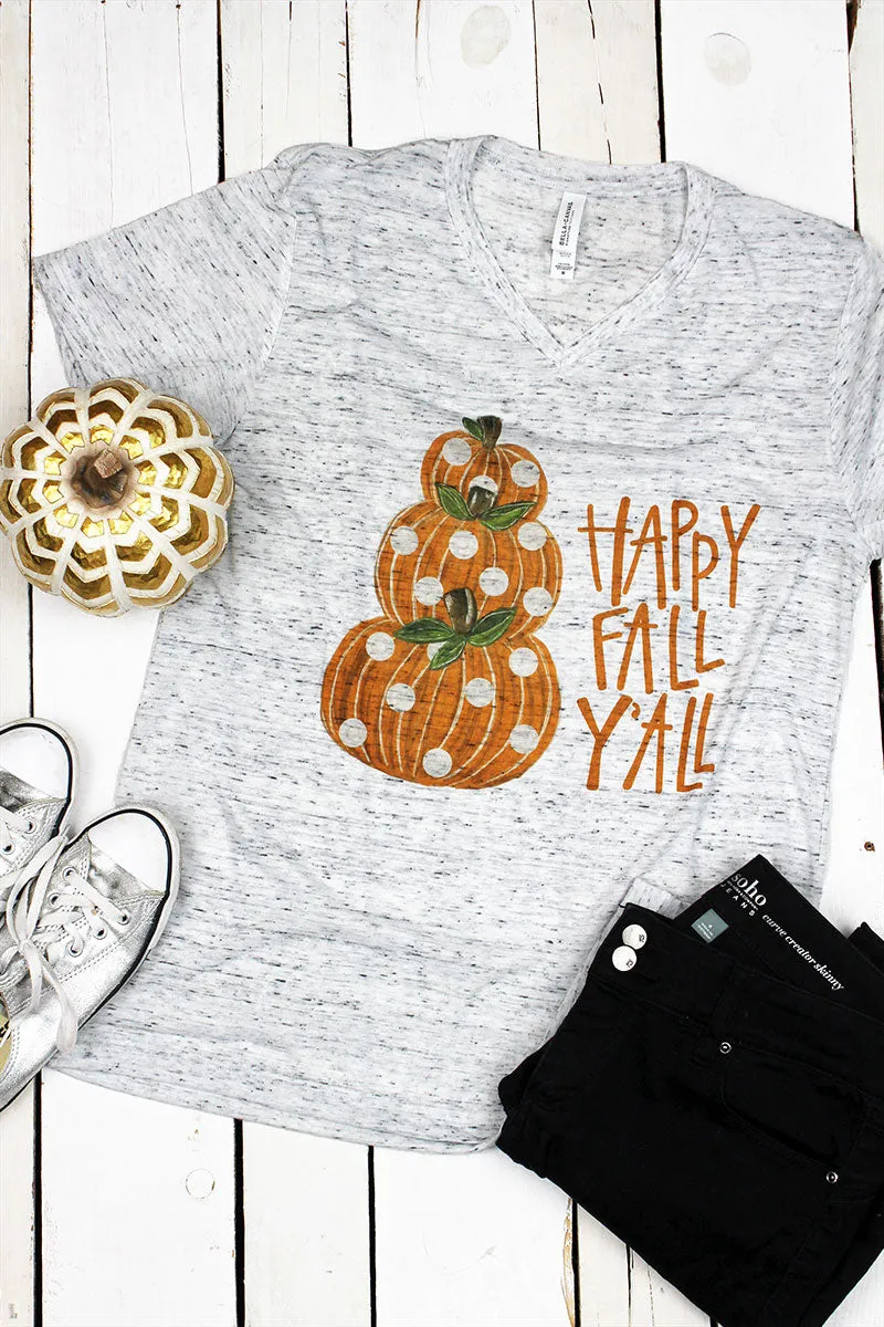 Stacked Pumpkin Happy Fall Y'all Unisex V-Neck Tee