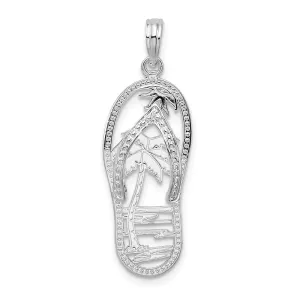 Sterling Silver Polished 3D Cut-out Palm Tree Flip-flop Pendant