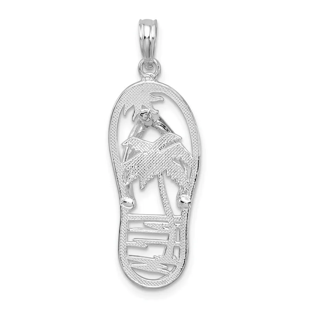 Sterling Silver Polished 3D Cut-out Palm Tree Flip-flop Pendant