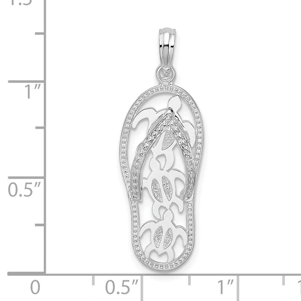 Sterling Silver Polished 3D Cut-out Turtles Flip-flop Pendant