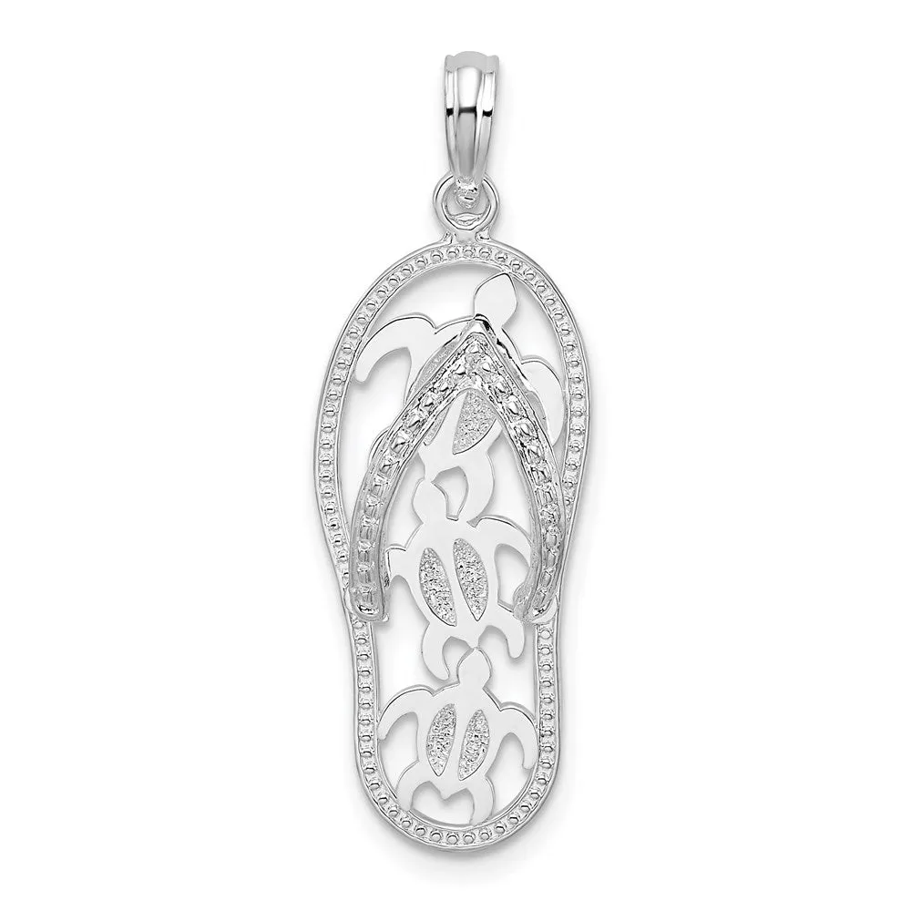 Sterling Silver Polished 3D Cut-out Turtles Flip-flop Pendant