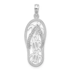 Sterling Silver Polished 3D Cut-out Turtles Flip-flop Pendant