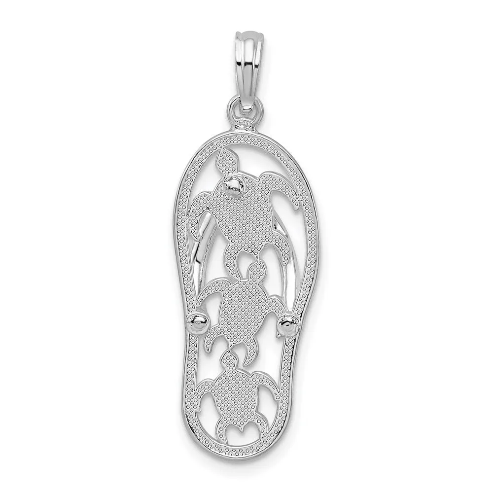 Sterling Silver Polished 3D Cut-out Turtles Flip-flop Pendant