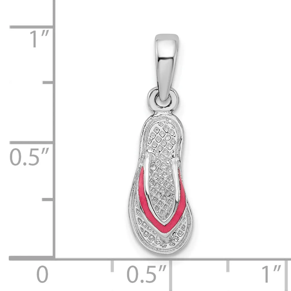 Sterling Silver Polished Enameled Pink Flip-flop Pendant