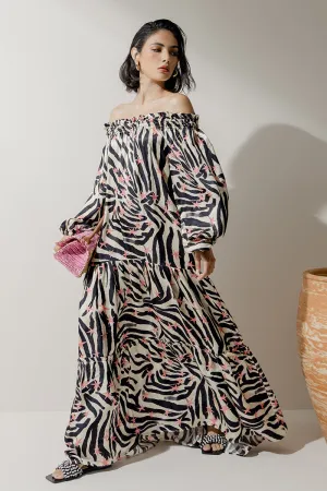 Strapless Balloon Sleeve Maxi Dress