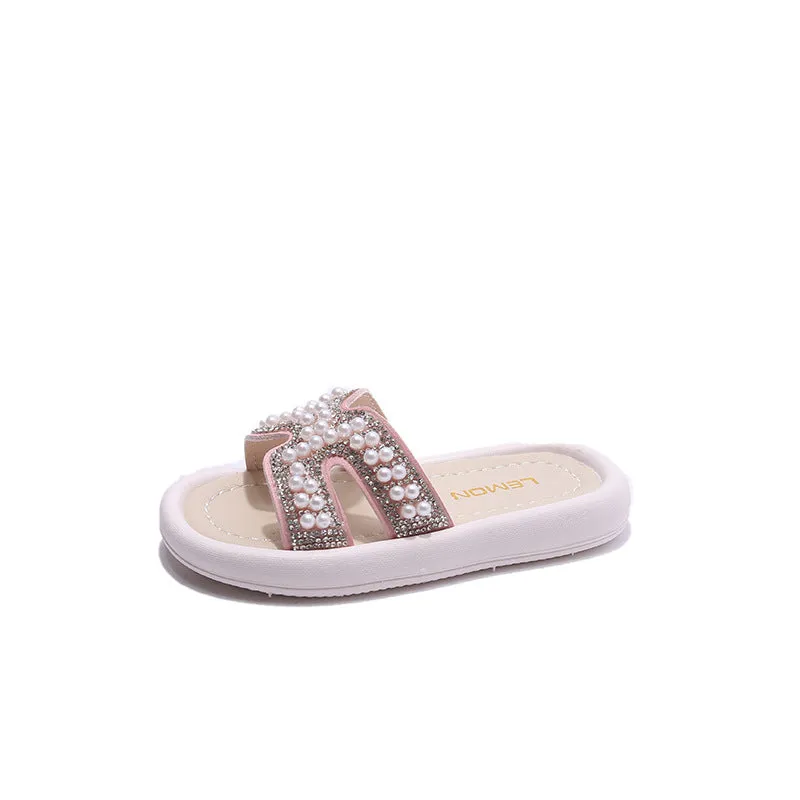 Strict Selection  Summer Children's Slippers Girls' Diamond Princess Flip-Flops Student Korean Style Sandals One Piece Dropshipping