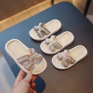 Strict Selection  Summer Children's Slippers Girls' Diamond Princess Flip-Flops Student Korean Style Sandals One Piece Dropshipping