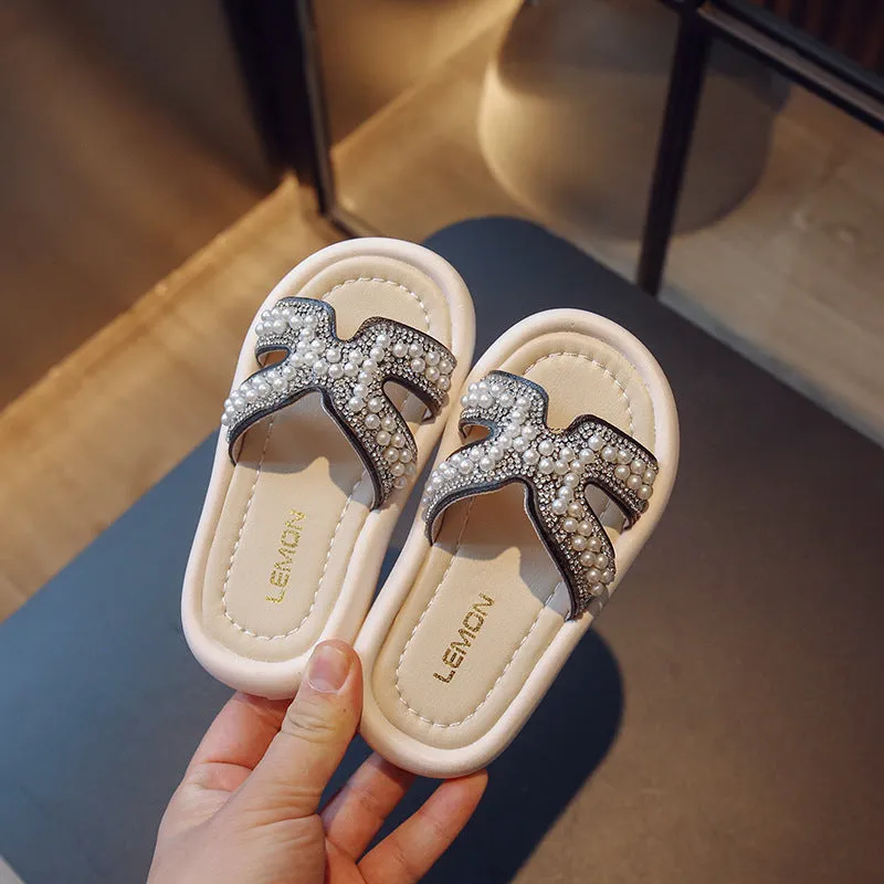 Strict Selection  Summer Children's Slippers Girls' Diamond Princess Flip-Flops Student Korean Style Sandals One Piece Dropshipping