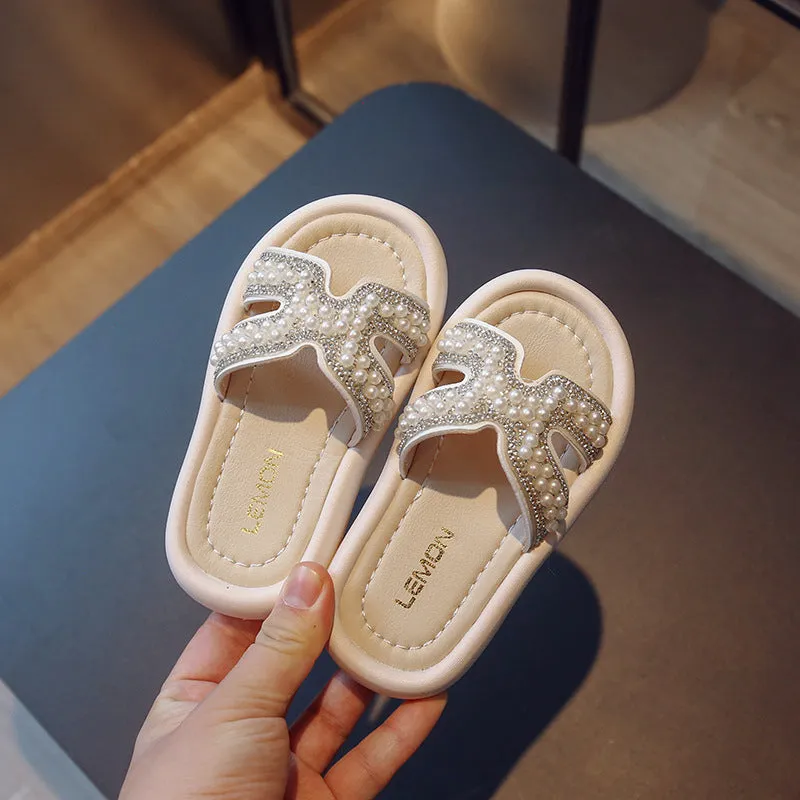 Strict Selection  Summer Children's Slippers Girls' Diamond Princess Flip-Flops Student Korean Style Sandals One Piece Dropshipping