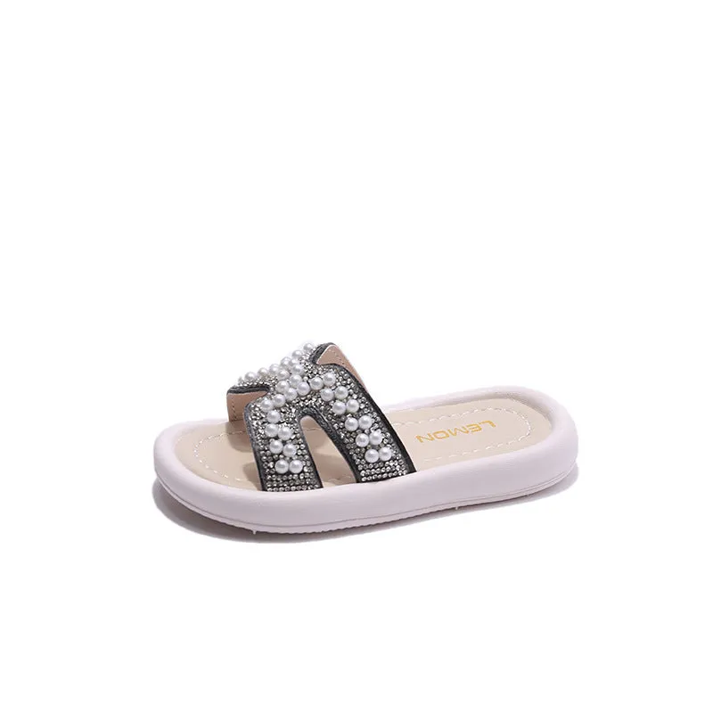 Strict Selection  Summer Children's Slippers Girls' Diamond Princess Flip-Flops Student Korean Style Sandals One Piece Dropshipping
