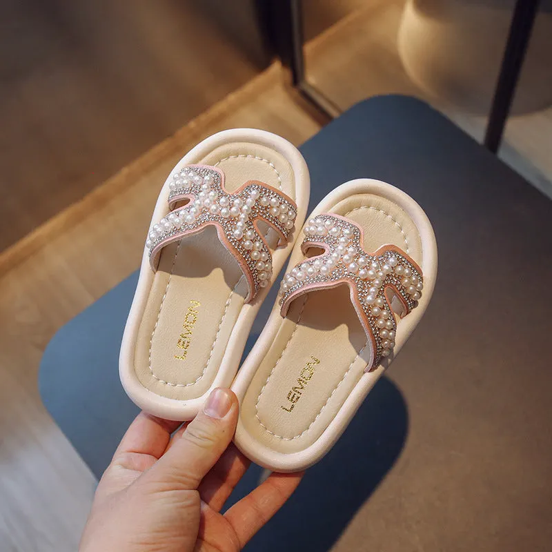 Strict Selection  Summer Children's Slippers Girls' Diamond Princess Flip-Flops Student Korean Style Sandals One Piece Dropshipping