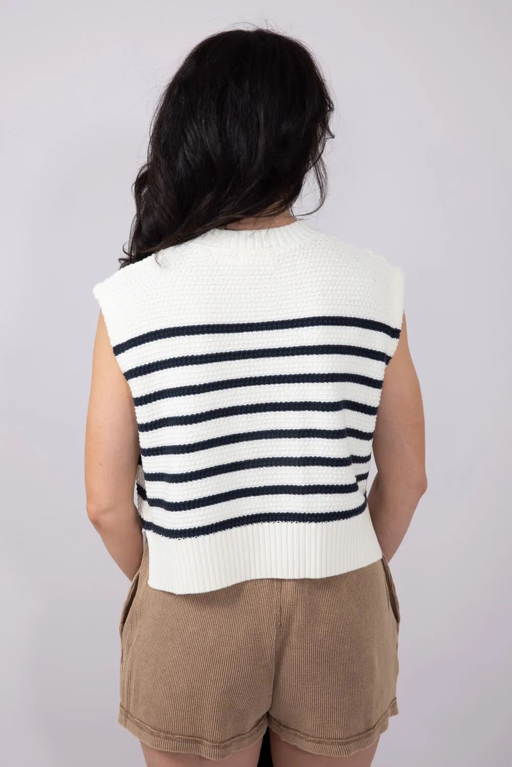 Striped Sleeveless Sweater for Women in Off White/Navy | SWT70255D-OFFWHITENAVY