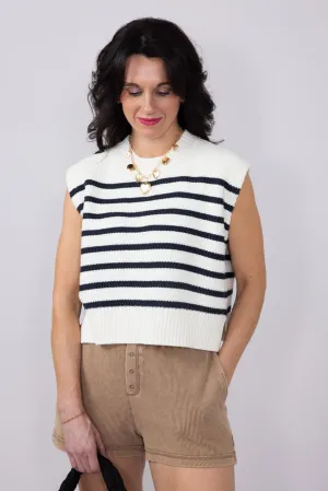 Striped Sleeveless Sweater for Women in Off White/Navy | SWT70255D-OFFWHITENAVY