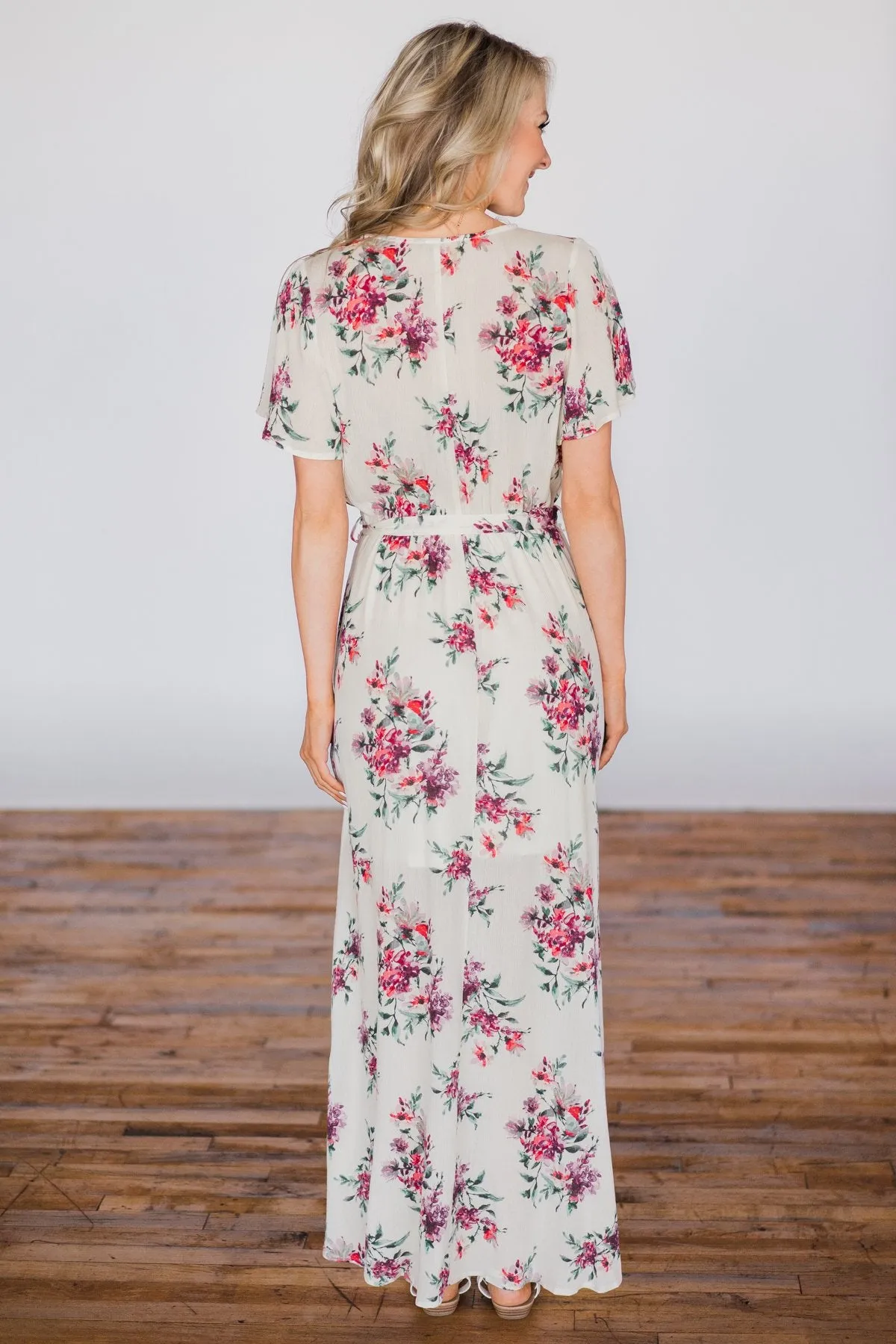 Summer Blues Floral Hi-Lo Dress - Cream