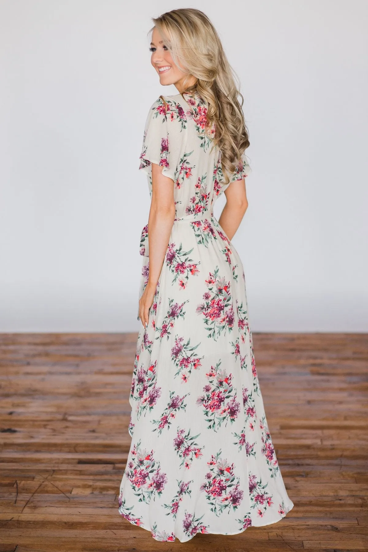 Summer Blues Floral Hi-Lo Dress - Cream