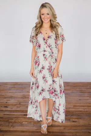 Summer Blues Floral Hi-Lo Dress - Cream