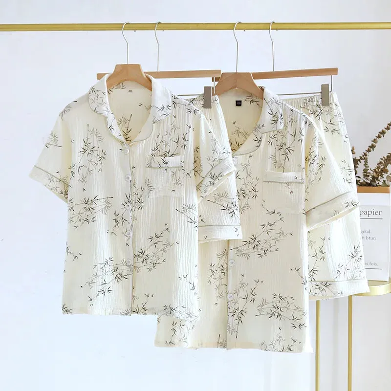 Summer Couple Pajama Set 100% Pure Cotton Short sleeved Shorts for Men and Women Two Piece