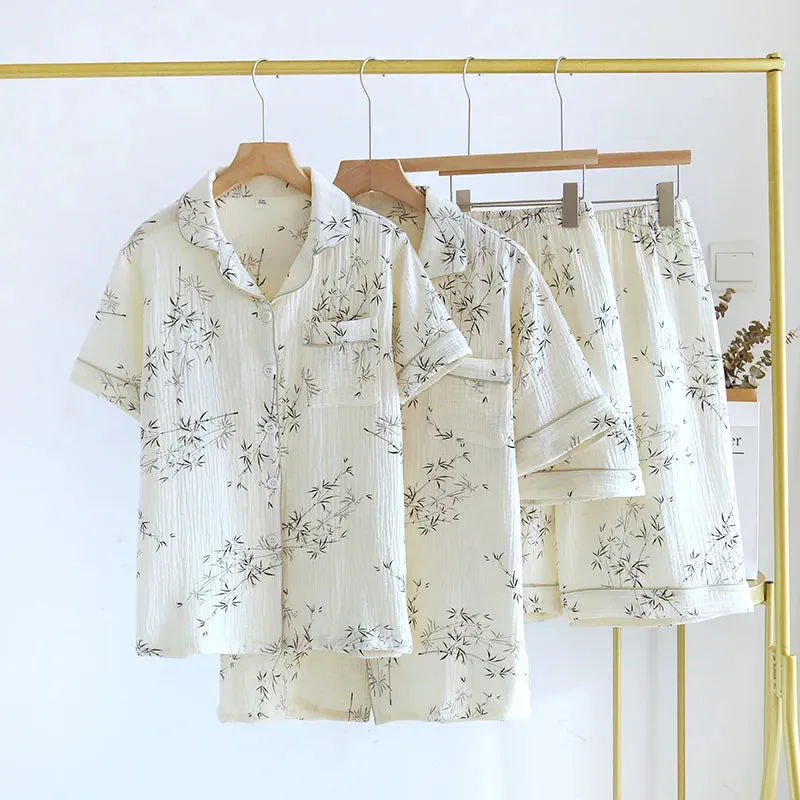 Summer Couple Pajama Set 100% Pure Cotton Short sleeved Shorts for Men and Women Two Piece