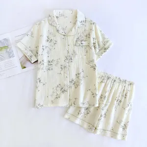 Summer Couple Pajama Set 100% Pure Cotton Short sleeved Shorts for Men and Women Two Piece
