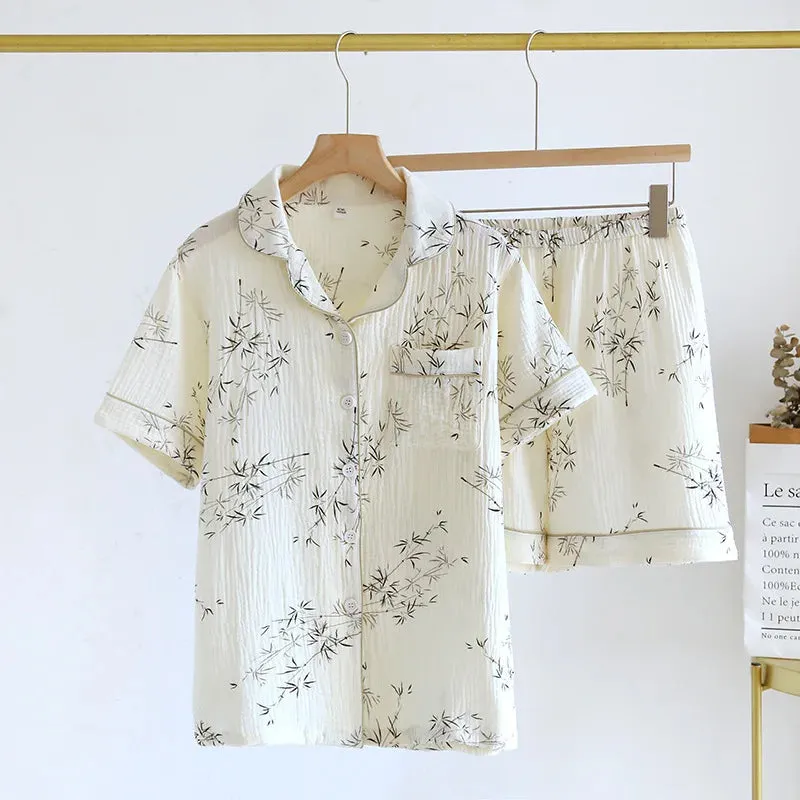 Summer Couple Pajama Set 100% Pure Cotton Short sleeved Shorts for Men and Women Two Piece