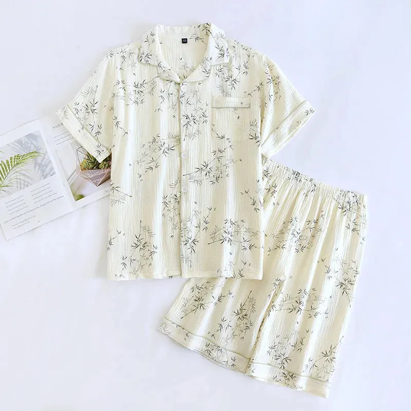 Summer Couple Pajama Set 100% Pure Cotton Short sleeved Shorts for Men and Women Two Piece