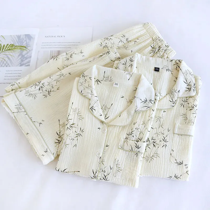 Summer Couple Pajama Set 100% Pure Cotton Short sleeved Shorts for Men and Women Two Piece