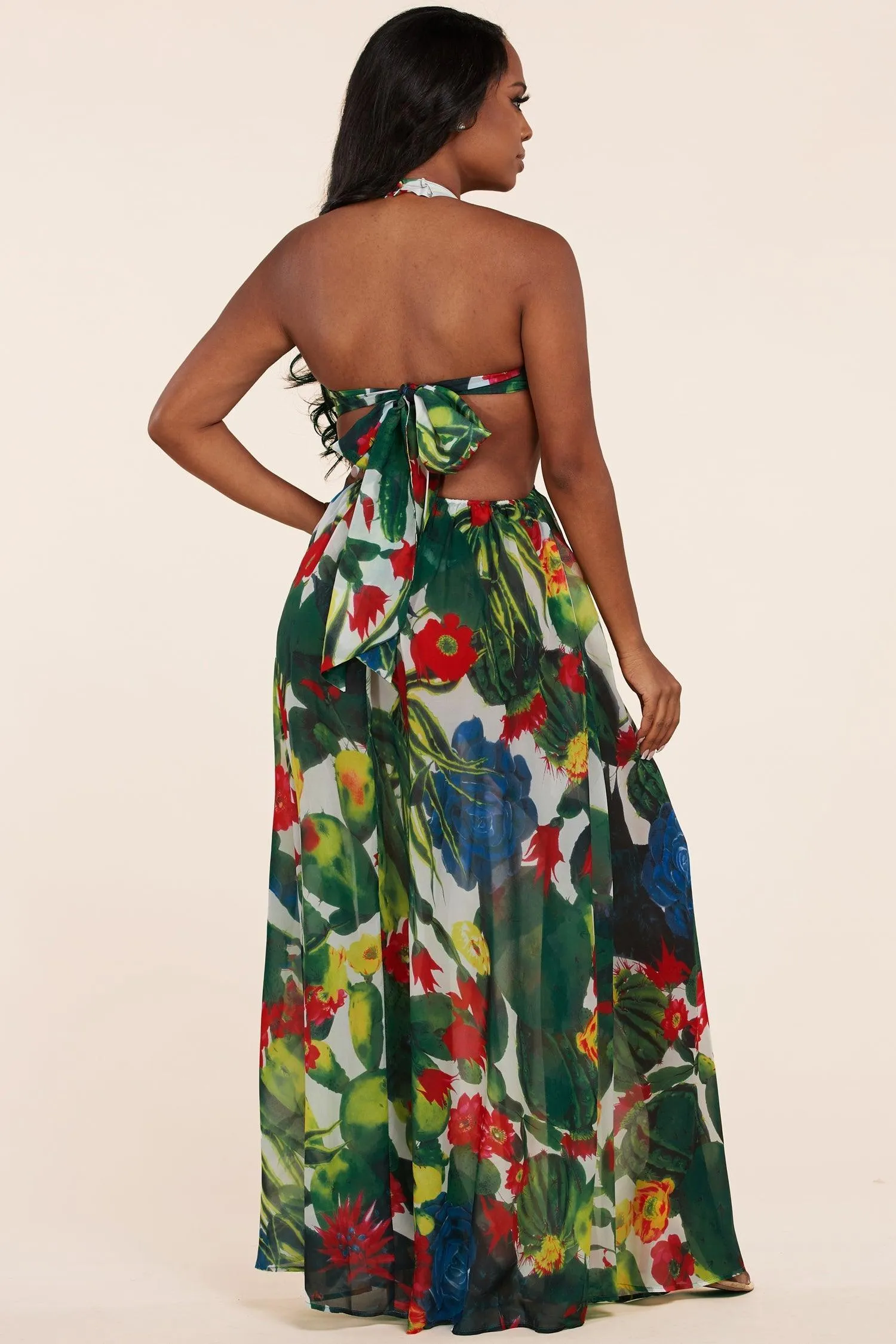 SUMMER DESERT FLORAL CUTOUT MAXI DRESS