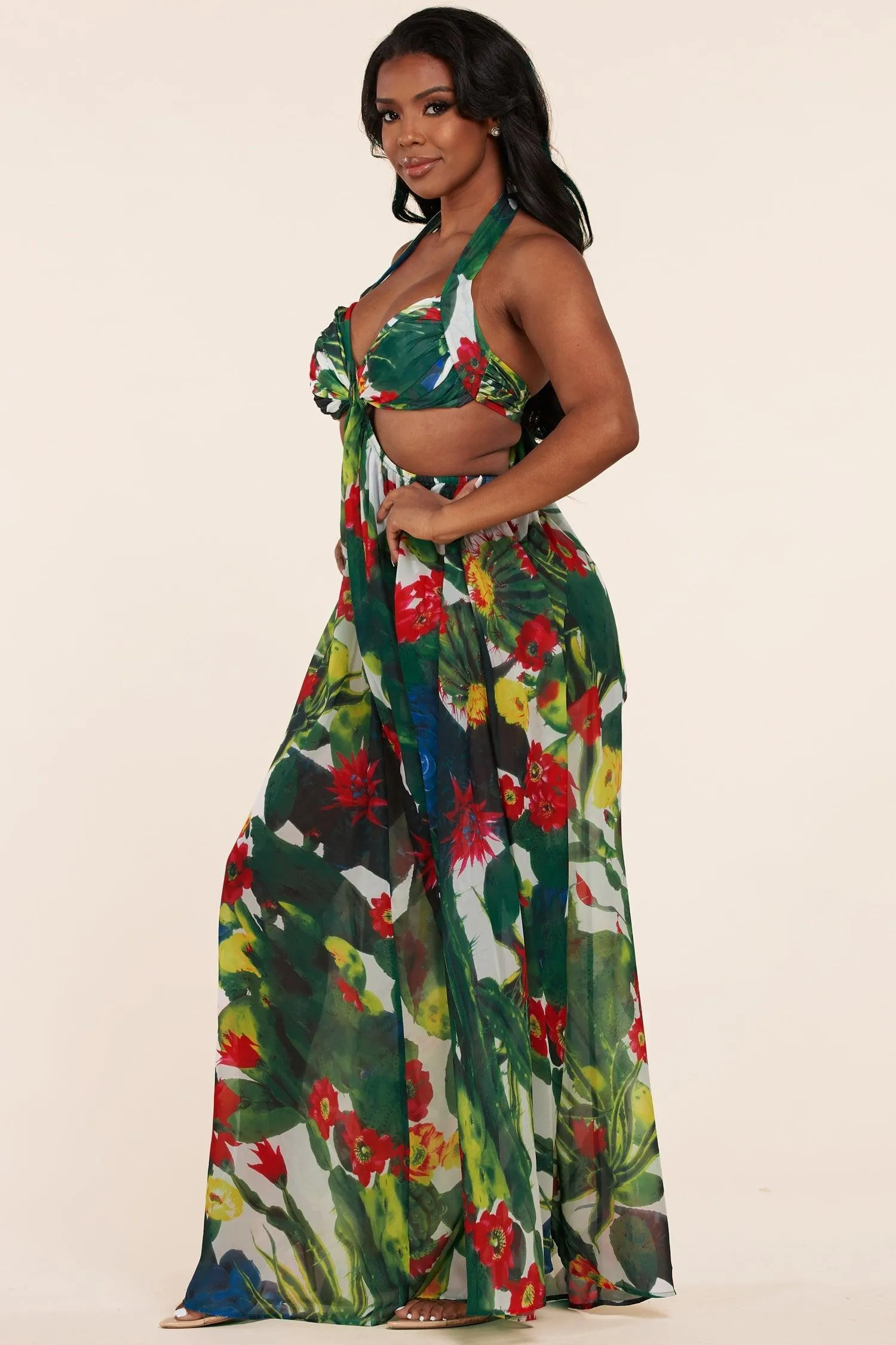 SUMMER DESERT FLORAL CUTOUT MAXI DRESS
