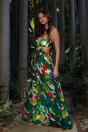 SUMMER DESERT FLORAL CUTOUT MAXI DRESS