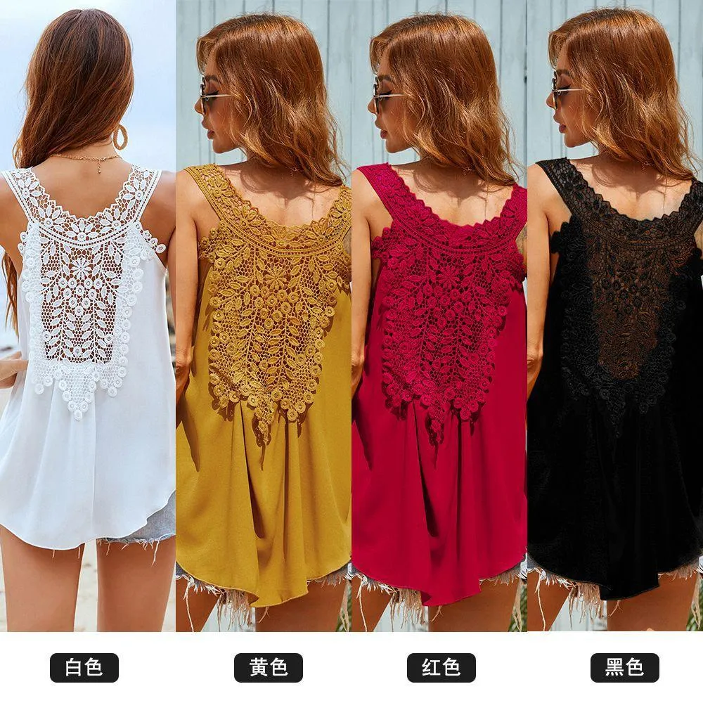 Summer Lace Chiffon U Neck Crop Tops
