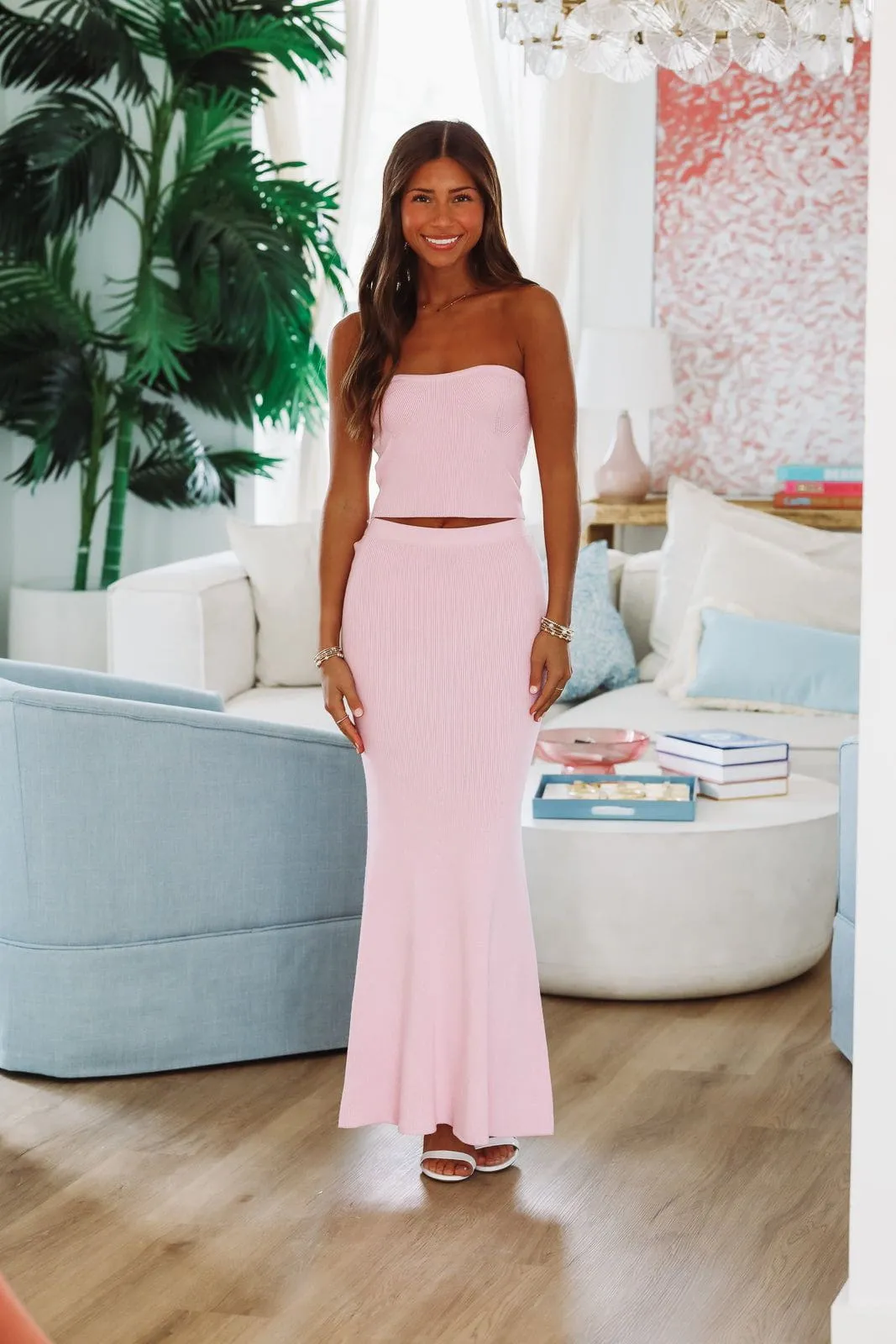 Summer Of Me Crop Top and Maxi Skirt Two Piece Set - Pink
