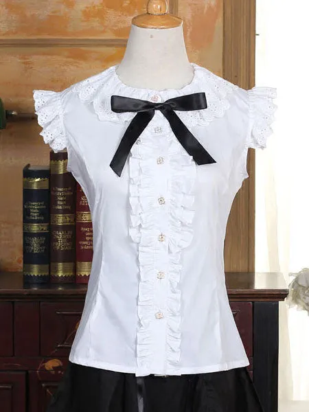 Sweet Lolita Blouse White Cotton Short Sleeve Lolita Shirt