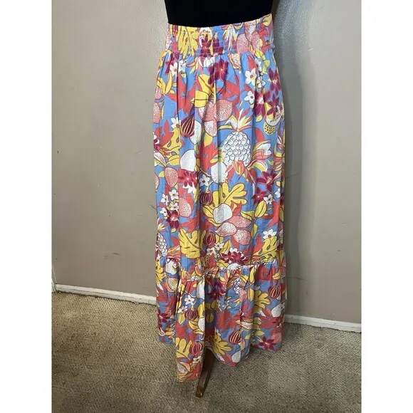 Talbots Fruits and Flowers Poplin Tiered Maxi Skirt Multicolor Floral Size XS