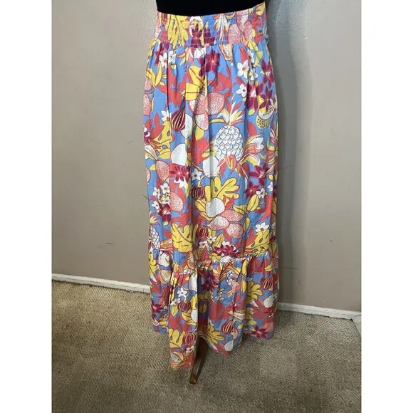 Talbots Fruits and Flowers Poplin Tiered Maxi Skirt Multicolor Floral Size XS