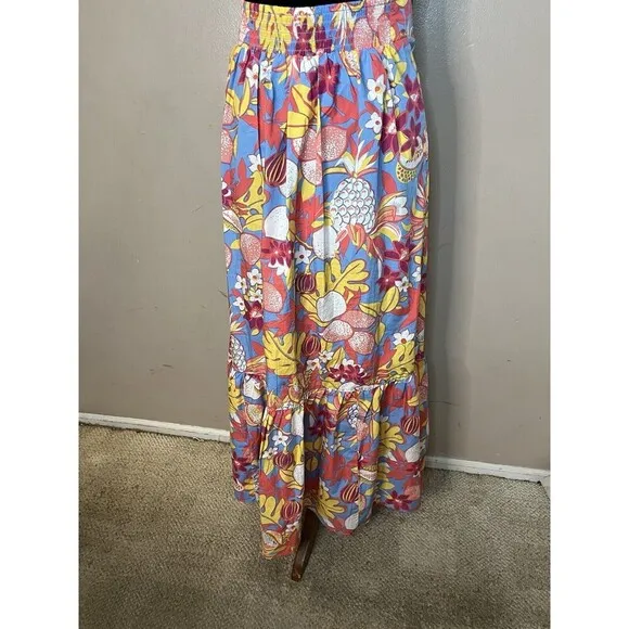 Talbots Fruits and Flowers Poplin Tiered Maxi Skirt Multicolor Floral Size XS