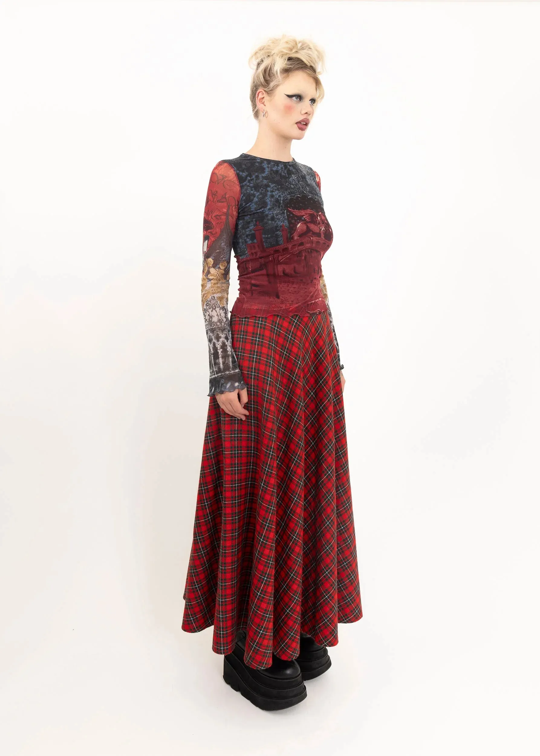 Tartan wool blend maxi skirt